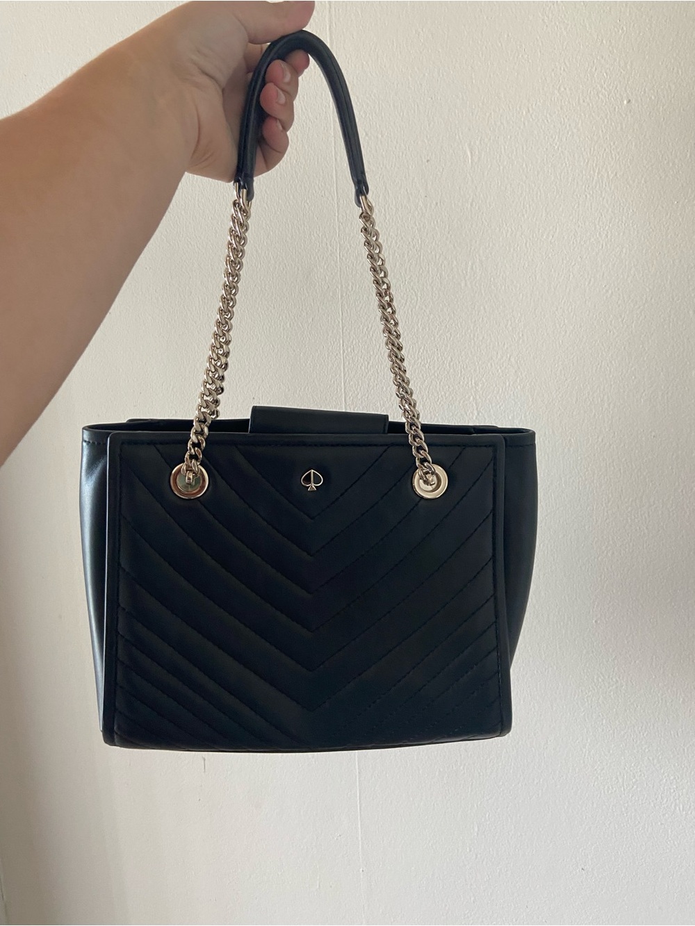 Kate spade Amelia handbag tote purse 100% lambs leather quilted chevron black